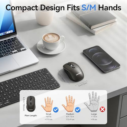 TECKNET Wireless Mouse with LED Display,Tri-Mode Bluetooth Mouse for Laptop | [BT5.2+BT5.0+2.4G] Connection, Type-C Rechargeable with Vision, Silent Click, 3-Device Switching for Laptop, iPad, MacBook