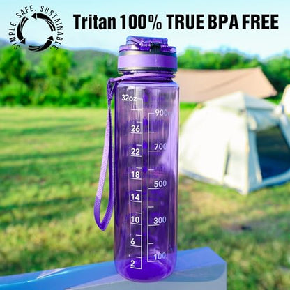 OLDLEY Water Bottle, 32oz Motivational Sports Water Bottle with Time Marker - Times to Drink - Tritan, BPA Free, Wide Mouth Leakproof,Deep Purple - color: Deep Purple