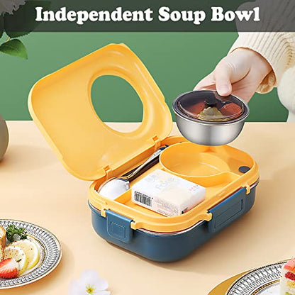 Stainless Steel Bento Box with Insulated Lunch Bag, 900 ml Lunch Box & 200 ml Soup Bowl, Blue & Yellow - color: 900ml-Yellow