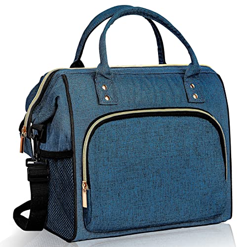IDEATECH Large Insulated Lunch Bag for Men, Blue, Reusable Cooler Bag with Pockets, Leakproof and Insulation - color: Blue