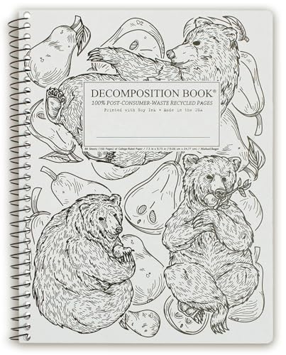 Decomposition Pear Bears College Ruled Spiral Notebooks – 9.75 x 7.5 Journal with 160 Lined Pages – Notebooks for School Supplies, Home & Office – 100% Recycled Paper – Made in USA - color: Pear Bears