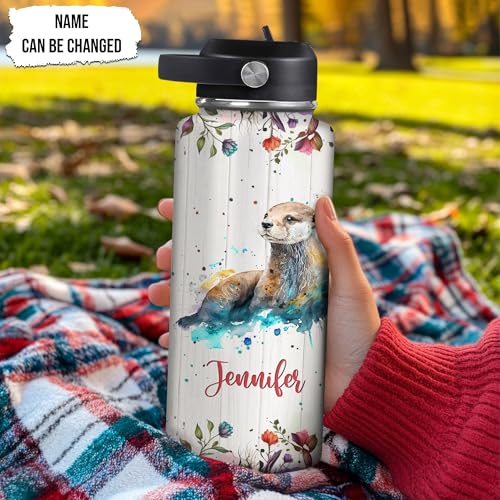 Hyturtle Personalized Otter Water Bottle - Travel Insulated Stainless Steel Bottle with Leak-Proof Lid 18oz 32oz - Cute Animal Gift for Women, Girls, Otter Lovers - Birthday & Christmas Gift - color: Otter