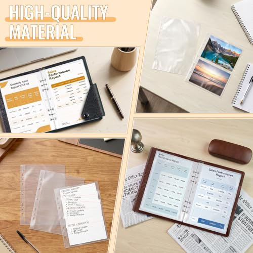 VOKOY 25 Pack 5.5x8.5 Inch Sheet Protectors for 3 or 6 Ring A5 Binder, Half Letter Size 7 Holes Mini Heavy-Duty Sheet Protector Sleeves Crystal Clear Playbill Binder Pockets - size: 5.5x8.5 Inch-1 Pocket, style: 25 Pack
