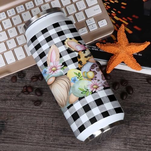 Easter 14oz Stainless Steel Tumbler with Lid & Straw-Double Wall Vacuum Insulated Travel Mug Gnome Eggs Spring Daisy Water Bottle Coffee Beverage Drinks Cup - size: 14 Ounces