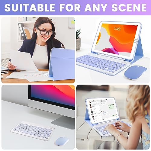 SOPPY Bluetooth Keyboard Case with Mouse for iPad 9th Gen 2021, 8th Gen 2020, 7th Gen 2019 10.2", Air 3 & Pro 10.5", Detachable Wireless Keyboard, Slim Protective Cover, Rechargeable, Purple - color: Purple, size: 10.2 & 10.5 inch