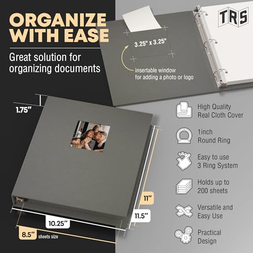 Customizable 1-Inch 3-Ring Binder with Linen Cover & Insertable Window – Ideal for Photos, Portfolios, Recipes, and Presentations – Durable, Eco-Friendly – Made in the USA (Dove Gray Linen) - color: Dove Grey
