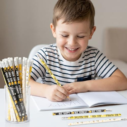 Xqumoi 60Pcs Bee Pencils with Erasers - Cute Honeybee Themed #2 HB Wooden Pencils in Bulk Birthday Party Favors Classroom Student Rewards Goodie Bag Fillers Stuffers Summer Back to School Gift - style: Bee