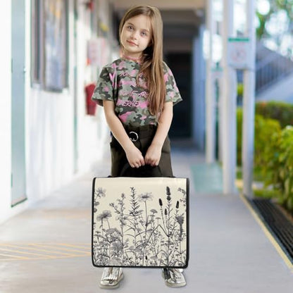 Wild Bushes Zipper Binder 3 Ring with Shoulder Strap and Handle Multiple Pockets Expanding File Folder Organizer