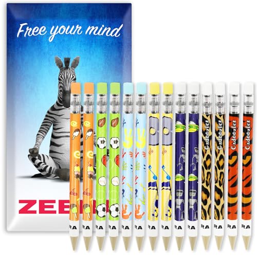 Zebra Cadoozle Mini Mechanical Pencil - 0.7mm Lead - 2 of Each Barrel - Pack of 14 - In Zebra Envelope Gift Packaging