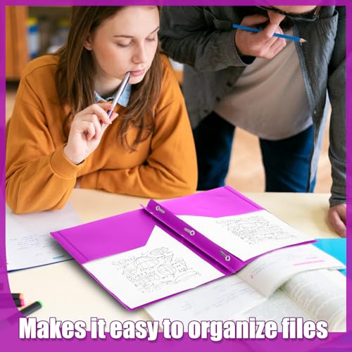 Yeaqee 60 Pcs Plastic Folders with Pockets and Prongs Plastic Folder 2 Pockets 3 Prongs with Business Card Slot Back to School Folders for Students, Teachers, Office Workers (Neon Purple) - color: Neon Purple