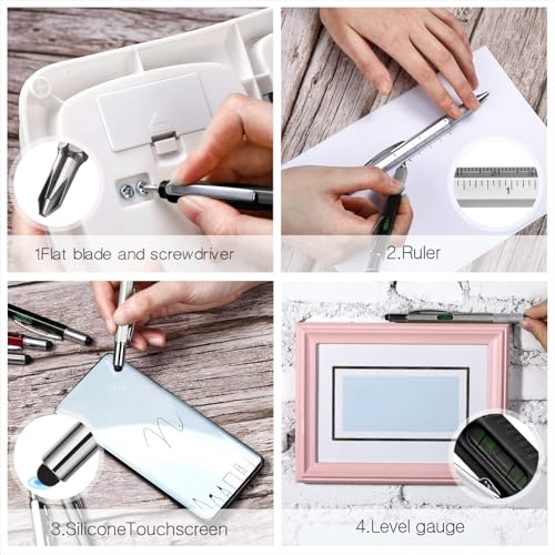 Zhanmai 8 Pcs 6 in 1 Multitool Pen Bulk Gift for Men Multi Tool Ballpoint Pen with Ruler Level Screwdriver Stylus Cool 20 Ink Refill Tool Gadget Birthday Christmas Stocking Stuffers (Black, Silver) - color: Silver, Black