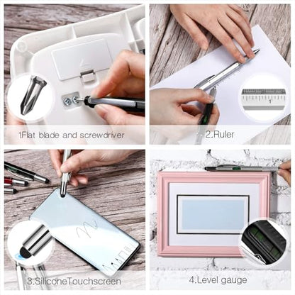 Zhanmai 8 Pcs 6 in 1 Multitool Pen Bulk Gift for Men Multi Tool Ballpoint Pen with Ruler Level Screwdriver Stylus Cool 20 Ink Refill Tool Gadget Birthday Christmas Stocking Stuffers (Black, Silver) - color: Silver, Black