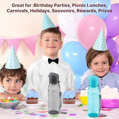 MILTON Bulk Water Bottles Set of 4 – 10 and 17oz Multicolor Bottles for Kids and Adults – Leak Proof with Carry Strap – Square Reusable Bottles for Juice, Drinks BPA-Free Dishwasher-Safe - color: Square Black/Blue