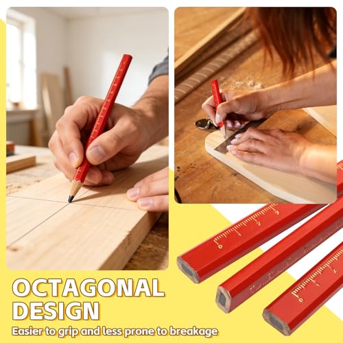 30 Pcs Carpenter Pencils - Octagonal Hard Black Woodworking Pencils, Heavy Duty Construction with 15cm Scale for Wood, Brick, Concrete Marking