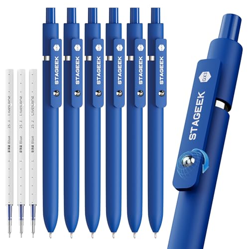 STAGEEK Blue Gel Pens GX3, 6Pcs Quick Dry Blue Ink Pens with 3 Extra Refills, Fine Point Retractable Smooth Writing Pens for Journaling, Office, Note Taking, School Supplies, Nurse Aesthetic(Blue) - color: Blue