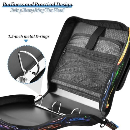Colorful Video Game Controllers Zipper Binder for School with Shoulder Strap & Extra Pockets - 1.5 Inch 3-Ring Binder Holds 500+ Sheets, Textbooks, Laptop - color: Colorful Video Game Controllers