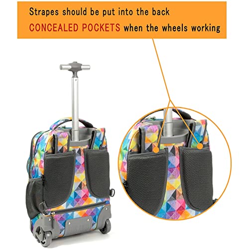 Tilami Rolling Backpack Armor Luggage School Travel Book Laptop 18 Inch Multifunction Wheeled Backpack for Kids and Students - color: Colorful Plaid