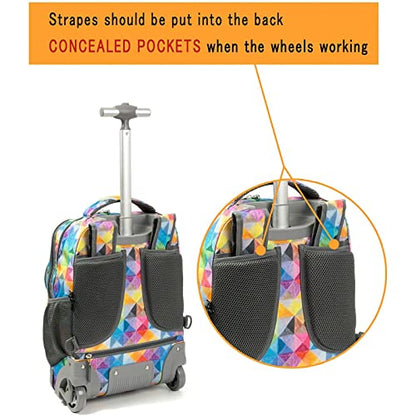 Tilami Rolling Backpack Armor Luggage School Travel Book Laptop 18 Inch Multifunction Wheeled Backpack for Kids and Students - color: Colorful Plaid