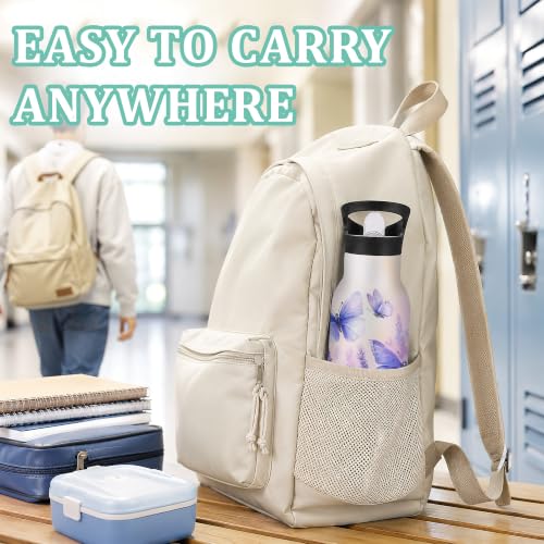 Water Bottles with Straw,Purple Butterfly Stainless Steel Cup Leak Resistant Double Wall Lavender Insulated Water Bottle with Handle for Gym Cycling Hiking Office 20 oz - color: Purple Butterfly,Lavender