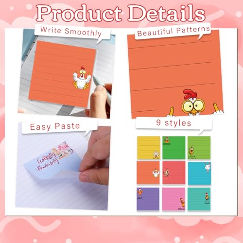 Funny Chicken Sticky Notes Gifts, 9 Pack Funny Notepads 3x3 Inch Office Gifts for Chicken Lovers, Scratch Roosters Hen Work Gag Self-Stick Memo Pads Office Supplies, 450 Sheets - style: Funny Chicken