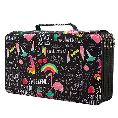 Portable Colored case Organizer Slot holds 300 pcs Pencils with Printing Pattern for Watercolor Pens or Markers, Pencil Case Organizer for Artist - color: Cherry Cactus, size: 300