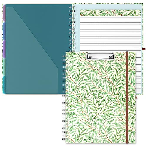 Hongri Clipboard Folio with Refillable Lined Notepad, 8.5 x 11 Folders with Storage 10 Pockets, Spiral Portfolio, Size 12.8X 9.7 in, Office & School Supplies, Grass - color: Grass