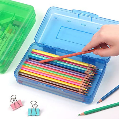 Tamaki 1 Pack Plastic Pencil Box Large Capacity, Blue | Clear Boxes with Snap-tight Lid Stackable Design and Stylish Office Supplies Storage Organizer - color: Blue