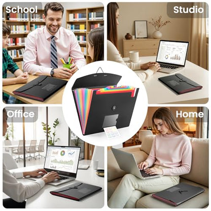 3-Pack 13-Pocket Expanding File Folder, Accordion File Organizer with Labels, Fits Letter Size & A4 Paper, for Home Office School College Supplies - size: 3-Pack 13 Pocket