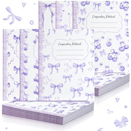 Fullhawl 6 Pack Composition Notebook College Ruled Bulk Light Purple Bow Composition Notebook Preppy Lavender Aesthetic for Back to School Supplies 110 Pages 9-3/4 x 7-1/2" for First Day of School - color: Light Purple, size: College Ruled