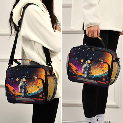MNSRUU Student Lunch Bag Astronaut Starry Sky Insulated DinnerTotes Picnic Bag Lunch Box with Adjustable Shoulder Strap for Teen Kids Adults - color: Astronaut A 0189