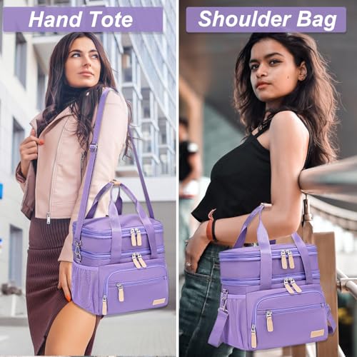 Weitars Insulated Lunch Box for Women Men-Dual Compartment Waterproof Reusable Large Lunch Bag Wide-Open Tote Cooler Bag For Working Picnic Hiking (15L) (Purple) - color: Purple