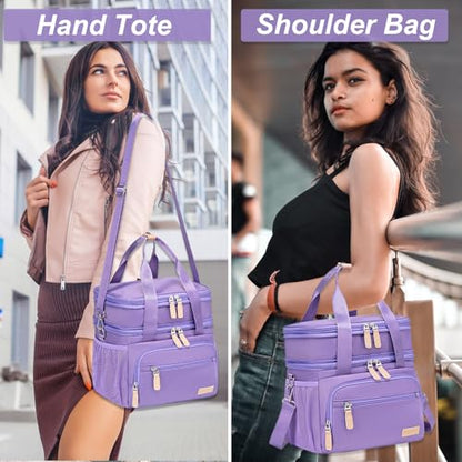 Weitars Insulated Lunch Box for Women Men-Dual Compartment Waterproof Reusable Large Lunch Bag Wide-Open Tote Cooler Bag For Working Picnic Hiking (15L) (Purple) - color: Purple