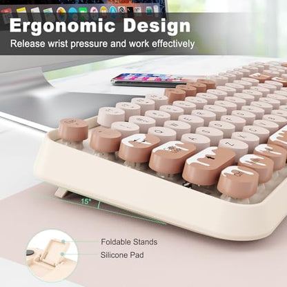 Wireless Keyboard and Mouse Combo, 2.4GHz Colorful Cute Round Keycaps Keyboard for Office Computer PC Desktops Laptop (104 Keys Ice Cream) - color: 104 Keys Ice Cream