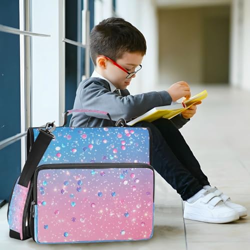 Caikeny 3 Ring Zipper Binder Cute Light Pink Blue Gradient Flashing Glitter 1.5 inch Binders Bag with Shoulder Strap and Handle Expanding File Pockets - color: Multicolored 1z2.1