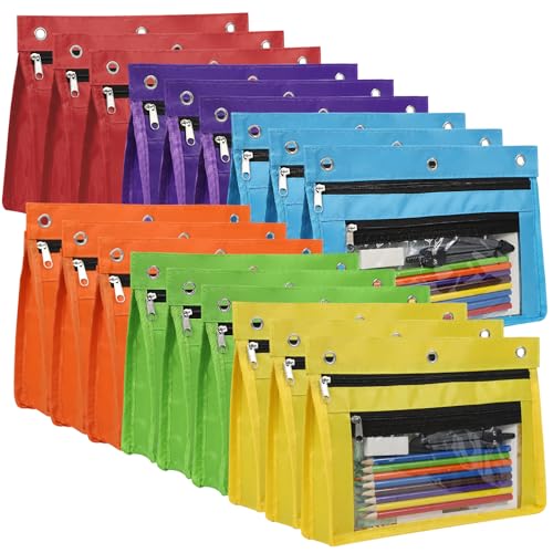 YoeeJob 18 Pack 1 Inch Expandable Zipper Pencil Pouches with Clear Window for 3 Ring Binder, Suitable for School & Office（Colourful） - color: Colourful