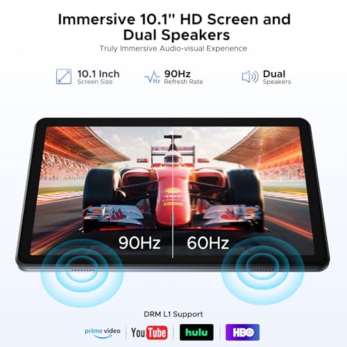 P10 10.1 inch Tablet, Android Tablet with Gemini AI, 48GB RAM+128GB ROM, 7000mAh, Unisoc T310 Quad-Core, 90Hz, 8MP + 5MP, WiFi 5, Bluetooth 5.0, Dual Speakers, Tablet with Keyboard, Pen- Gray - color: Gray