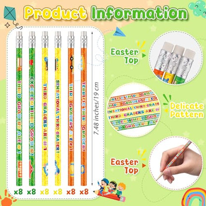 Tenceur Third Grade Pencils, 48 Pcs 3rd Graders Pencils with Erasers, 3 Motivational Designs, Welcome to Third Grade Student Gifts from Teacher, Classroom Rewards Back to School Supplies - color: 3rd Graders