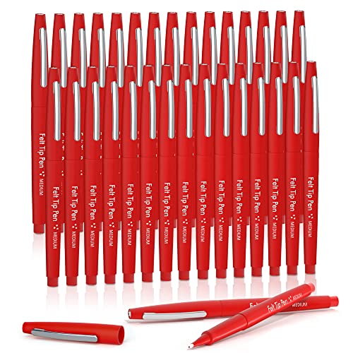 Lelix Felt Tip Pens, 30 Red Pack, 0.7mm Medium Point, Felt Tip Markers Pens for Journaling, Writing, Note Taking, Planner, Perfect for School Office and Art Supplies - color: 30 Red