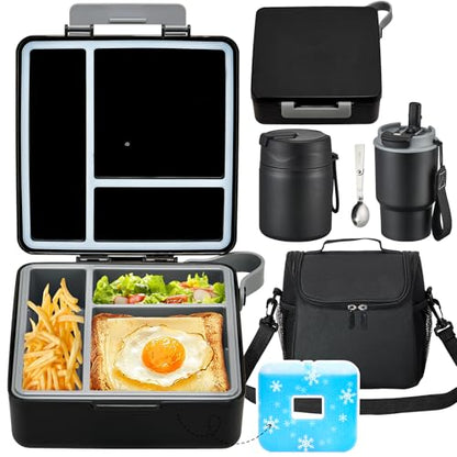 Pawtong Lunch Box Set with Bento Box Container, 17OZ Stainless Steel Food Soup Thermo, Kids Water Bottle & Portable Insulated Lunch Bag – Leakproof, Hot/Cold Retention for School, Travel (Black) - color: Black