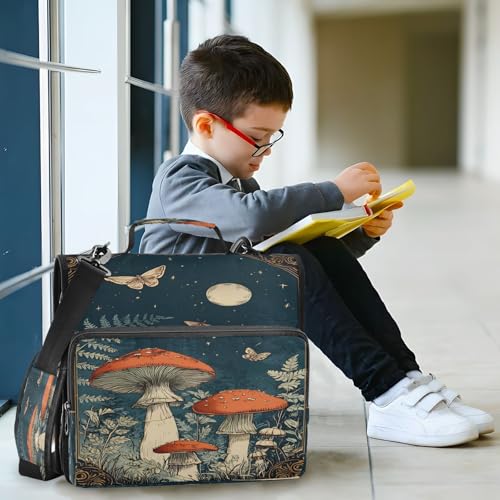 3 Ring Zipper Binder Moonnight Mushroom Butterfly Binders Bag with Shoulder Strap 500 Sheets Paper Organizer Trapper Keeper Documents Storage File Folder for School Office - color: A2850