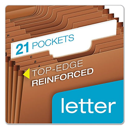 Pendaflex Heavy Duty Expanding File with Extra-Thick Cover, Tyvek Reinforced Edges, 21 Pockets, A–Z Tabs, Elastic Cord Closure, Letter Size (R117ALHD),Brown