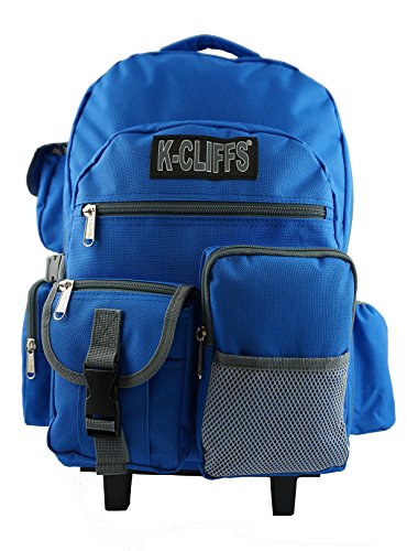 K-Cliffs Heavy Duty Rolling Backpack School Bookbag with Wheels Deluxe Wheeled Daypack - color: Royal