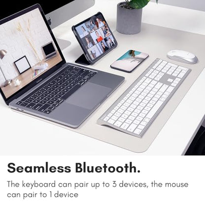 Macally Premium Bluetooth Keyboard and Mouse for Mac | Compatible Wireless Apple Keyboard and Mouse Combo (110 Keys Multi-Device Rechargeable) for MacBook Pro/Air and iMac - color: Aluminum Silver