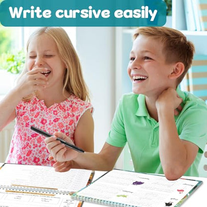 chiazllta 2 Pack Cursive Grooved Handwriting Workbooks Magic Grooved Cursive Reusable Writing Practice Copy Books with Disappearing Ink Pens for Beginners Learning Activities Supplies (Words&Sentence) - style: Words&Sentence