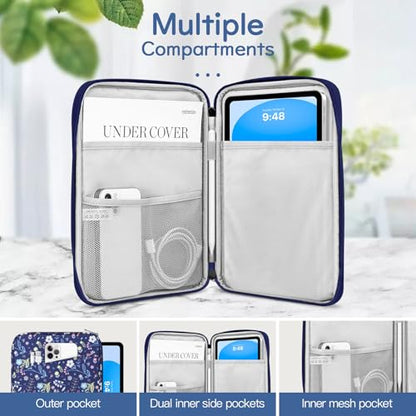 Dadanism 9-11 Inch Tablet Sleeve Bag Carrying Case, Flower+Blue | Fits iPad (A16) 11th Gen 11", iPad 10th Gen 10.9" Air 5/4, iPad Air M4/Pro 11", iPad 9/8/7th 10.2", Galaxy Tab A11+ Plus 11" - color: Flower+Blue, size: 9-11 inch