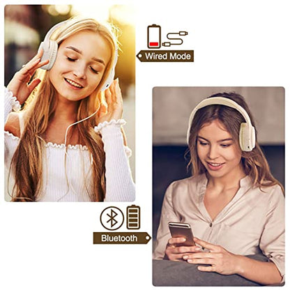 Bingozones SN-A2 Headphones Wireless Bluetooth with Mic,Lightweight On Ear Headphone, Bluetooth 5.3, 20H+ Playtime,Portable Wired and Wireless Headphones for School, Travel, Gym - Beige - color: #01 Beige