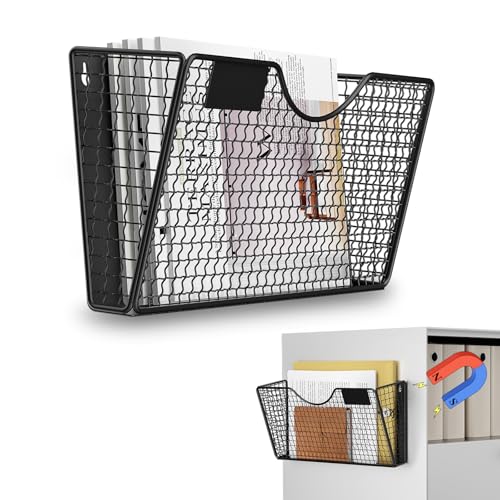 MFTEK Magnetic File Holder, 1 Pockets Magnetic File Folder Holder No Drilling Magnet Paper Mail Organizer Magazine Basket, Hanging Wall Storage Rack for Fridge Cabinets Office Classroom - color: Black, size: 1 Pack