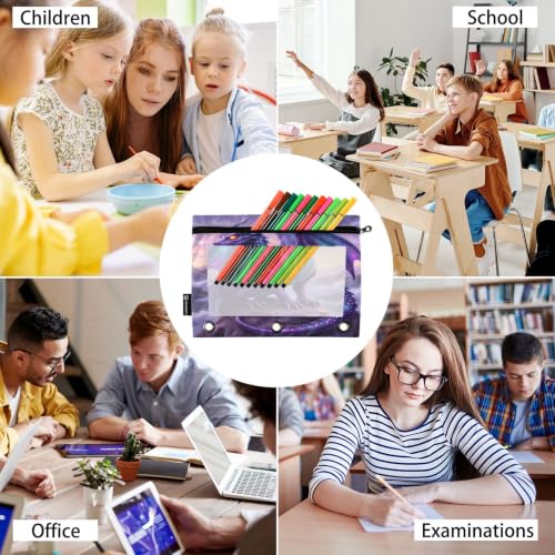 Gredecor 3 Ring Binder Pencil Pouch, Dragon Purple Galaxy Zippered Pen Case Pouches with Clear Window, 2 Pack Stylish Office & School Supplie - color: Dragon Purple Galaxy
