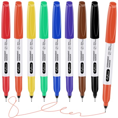 Ultra Fine Point Permanent Markers Assorted Colors 8 Pcs, Extra Fine Tip Works on Paper, Glass, Plastic, Metal, Waterproof, Smudge Resistant, for Adults, Teacher, Office & School Supplies - size: 1 Count (Pack of 8)