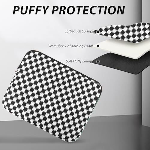 Puffy Laptop Sleeve 11-12 inch, Cute Knitted Protective Carrying Case for Women & Men, Compatible with iPad Pro 11-Inch M5, 12 Inch Tablets Notebook (Checkered Black) - color: Checkered Black, size: 11-12 inch